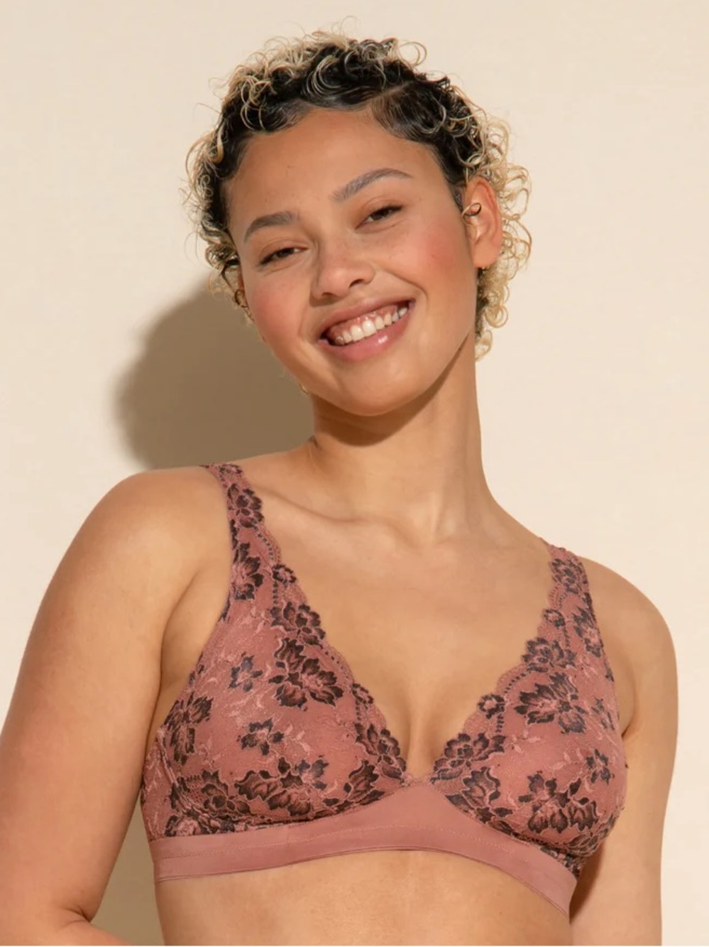 Cosabella Savona Lace Bralette Muted Rose Tunis/Black-L
